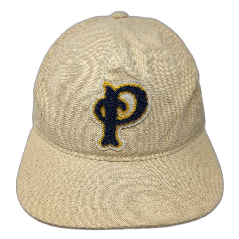 Pendleton Woolen Mills Yupoong 5 Panel Beige Hat OSFM Leather Strapback Patch